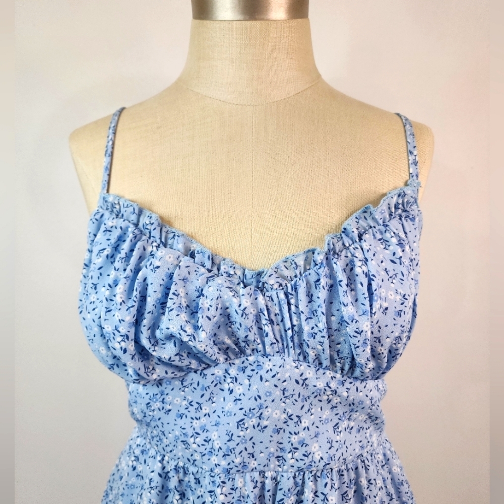 Trixxi Women's Sky Blue Flowy Floral Adjustable Spaghetti Strap Rompers, sz LG - Picture 12 of 16